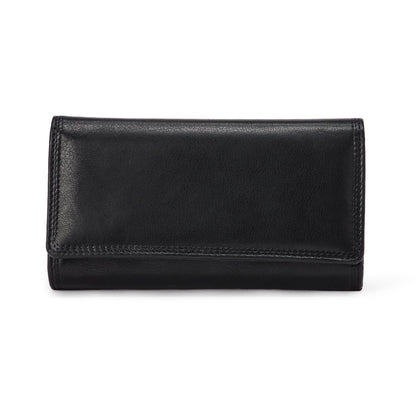 Amazon Essentials Women's Long Flap Continental Leather Wallet, Black, One Size