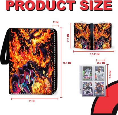 440 Card Binder 4 Pocke 3-Ring Trading Card Binder with 55 Page Removable Sleeves, High Storage Trading Card Holder Collection Card Album Carrying Organizer Case for TCG Cards-Fire Dragon