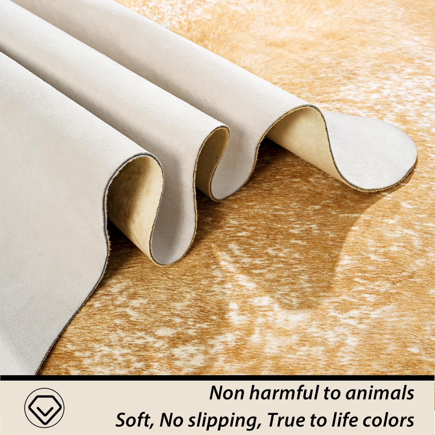 Rtizon Washable Cowhide Rug for Living Room, Large 6x7 Khaki Faux Cow Print Area Rugs, Non Slip Animal Skin Bedroom Carpet, Rustic Western Home Decor Fake Hide Floor Mat for Office Fireplace