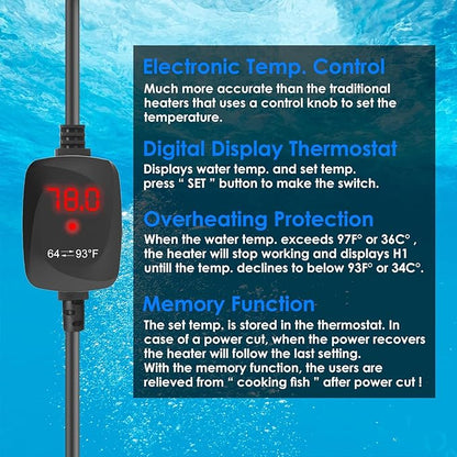 Mini Aquarium Heater 25W Super Small Fish Tank Heater with Digital Display Thermostat, Alumina Ceramic Betta Tank Heater Turtle Heater for 3-5 Gallon Tanks