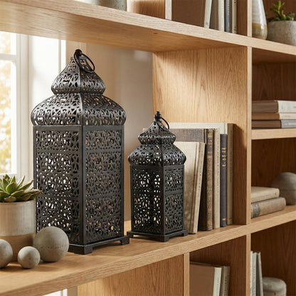 Vela Lanterns Decorative Indoor Moroccan Candle Holders, Black, Set of 2