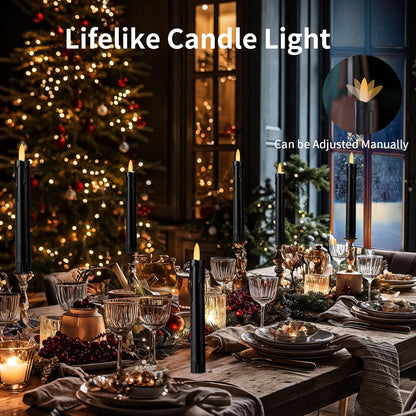 YBU Flameless Taper Candles with Remote 7 Inches Led Candle Sticks with Flickering Light Timer Dimmer Battery Operated Window Candles for Halloween Christmas Decoration (Black)