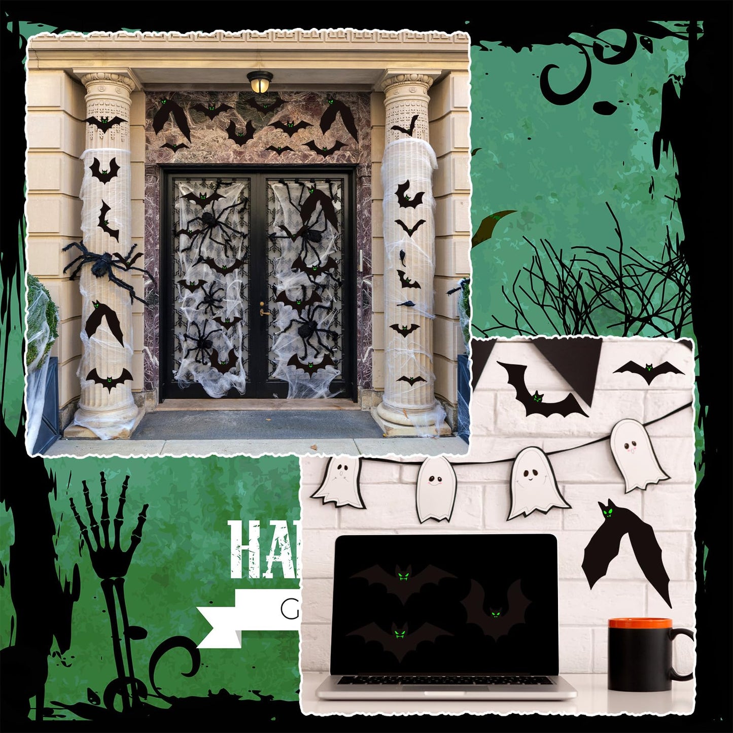 Kanayu 32 Pcs Halloween Garage Door Decorations Magnets Glow in the Dark Black Bats Spider Garage Door Magnets Luminous Magnetic Stickers Halloween Decorations for Home Car Refrigerator(Large Bat)