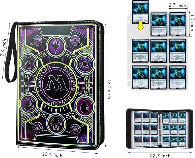 9 Pocket Card Binder,Trading Card Binder Premium 720 Double PU Card Collection Binder with Sleeves,Card Folder for MTG, TCG, Sports Cards, (Purple)