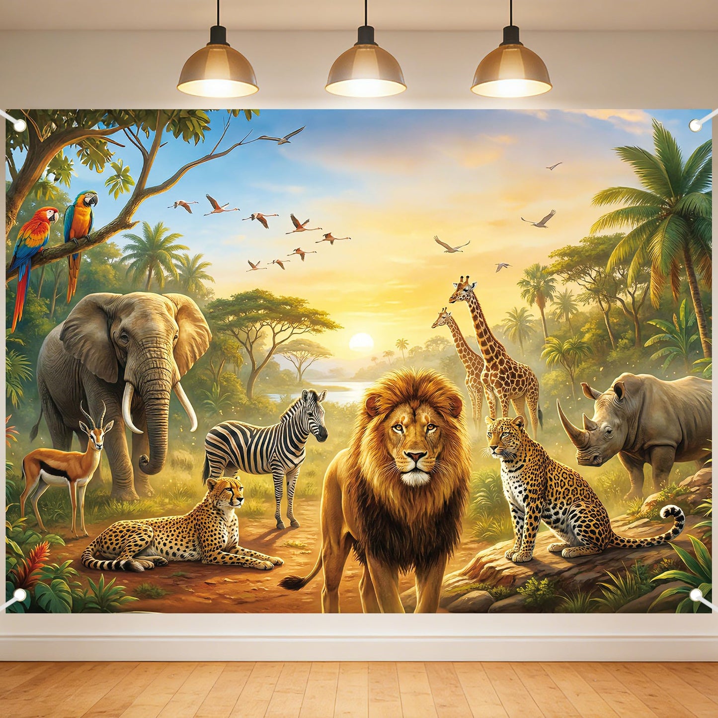Safari Animals Forest Jungle Backdrop - 7x5 ft African Realistic Animals Giraffe Antelope Lion Photography Background Tapestry for Bedroom Living Room Decor