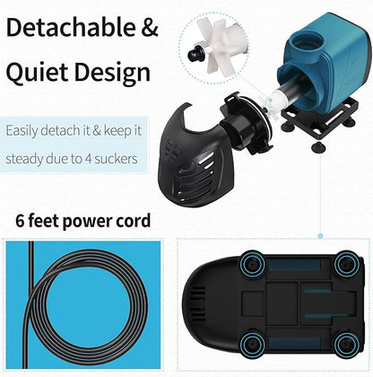 Uniclife Aquarium 550 GPH Submersible and Inline Water Pump 45W 6.5ft High Lift AC 120 V Quiet Compact Return Pump with 6 ft. Power Cord for Fish Tanks Pond Waterfalls Fountains Sumps and Gardens