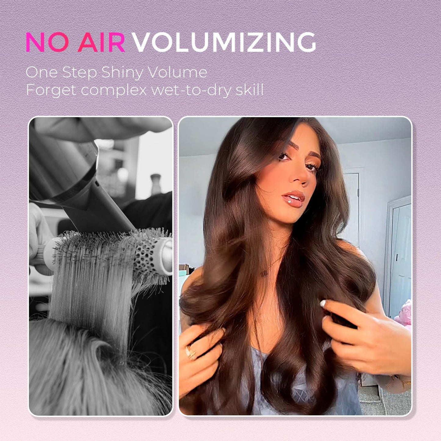 TYMO 2.0 Thermal Brush Curling Brush - STYLUX 1.7" Blowout Volumizer with Flexi-Fit for Hair Straightening, Heated Round Styler Tool, Hair Straightener and Curler 2 in 1, Dual Voltage & Light, Pink
