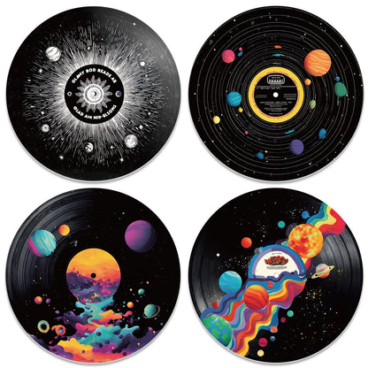 DOODLREAM 4PCS Universe Planet Vinyl Record Wall Decor 12" Hippy Universe Wall Art Posters for Room Aesthetic, Solar System Retro Record Decor for Music Party Studio Living Room DIY Craft Project