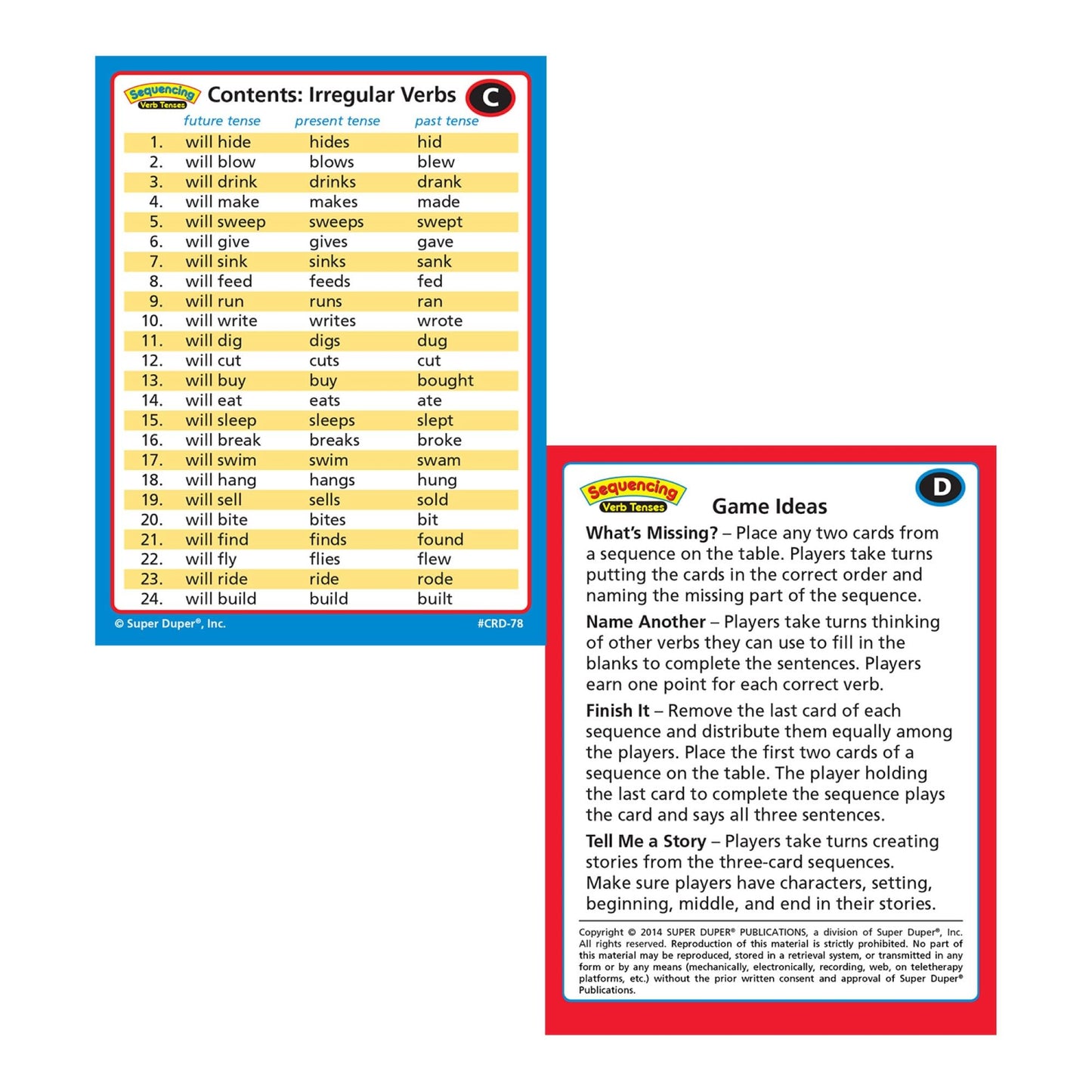 Super Duper Publications | Sequencing Regular and Irregular Verb Tenses Fun Deck | Early Reader and Grammar Flash Cards | Educational Learning Materials for Children