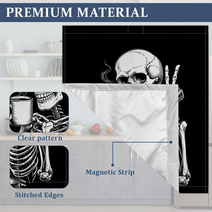Black Dishwasher Magnet Cover Funny Skeleton Coffee Dishwasher Magnets Decorative Cover for Kitchen, Refrigerator Magnet Decal Panels 23” x 26”