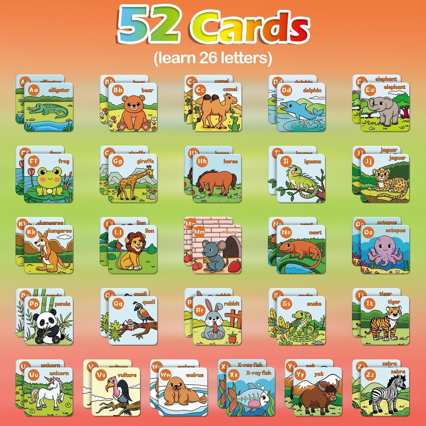 Aizweb Alphabet Match Game,Memory Game,52 Pcs ABC Learning Letter Flash Cards for Toddlers Ages 3 4 5,Educational Toys for Pre K Preschool Kindergarten Learning Activities Classroom Must Haves