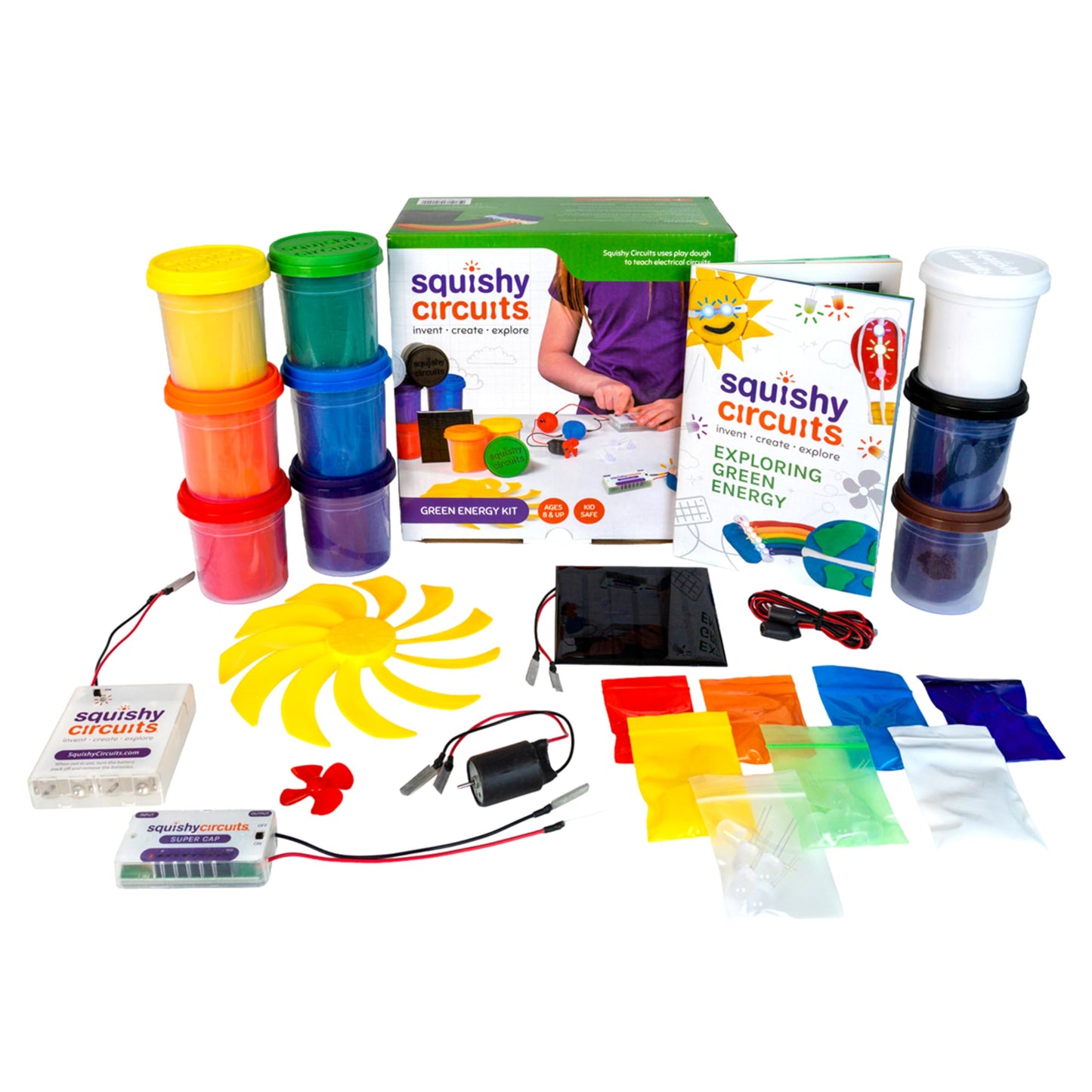 Squishy Circuits Green Engineering Kit - Explore Electrical Circuits, Solar Power, Wind Power and More with Play Dough - STEM Science Kits for Kids Age 8-12
