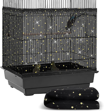 Shappy Large Bird Cage Cover Birdcage Nylon Mesh Net Cover Seed Feather Catcher Twinkle Star Universal Birdcage Cover Bird Seed Guard Skirt for Parakeet Macaw African Round Square Cage (Black, L)