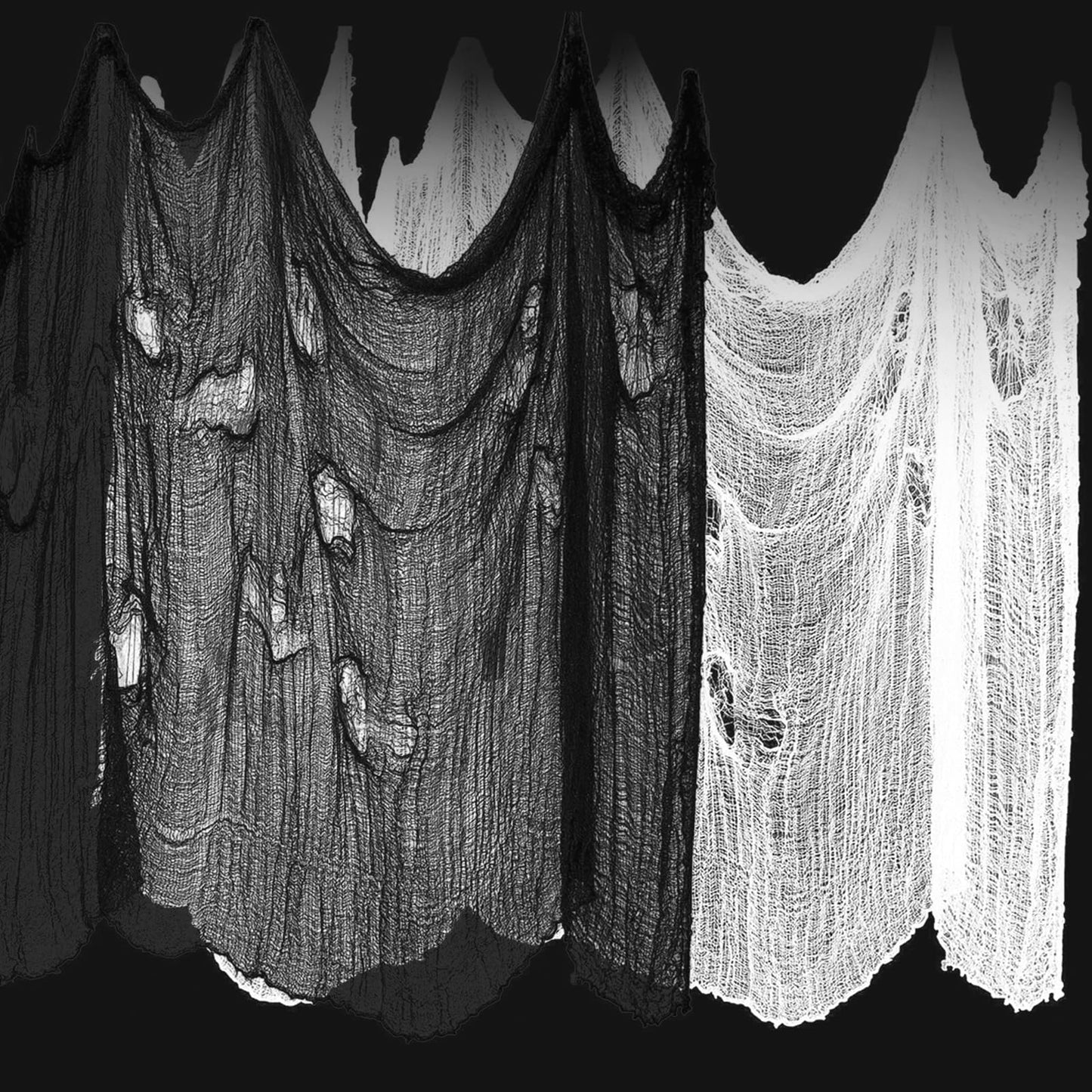 ziyue 2 Pcs 5 Yards X 40" Include Hanging Outdoor Indoor Scary Creepy Halloween Office Party Door Window Giant Spider Wall Yard Table car Lawn Cloth Decorations Cheesecloth Fabric (White + Black)