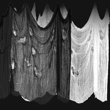 ziyue 2 Pcs 5 Yards X 40" Include Hanging Outdoor Indoor Scary Creepy Halloween Office Party Door Window Giant Spider Wall Yard Table car Lawn Cloth Decorations Cheesecloth Fabric (White + Black)