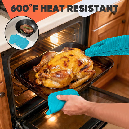Oven Mitts Kitchen Towels and Dishcloths with Pot Holders Sets, Oven Gloves Hot Pads 500°F Heat Resistant with Silicone Grip, Include 2 Cooking Gloves/2 Potholders/4 Kitchen Towels/4 Dish Towels