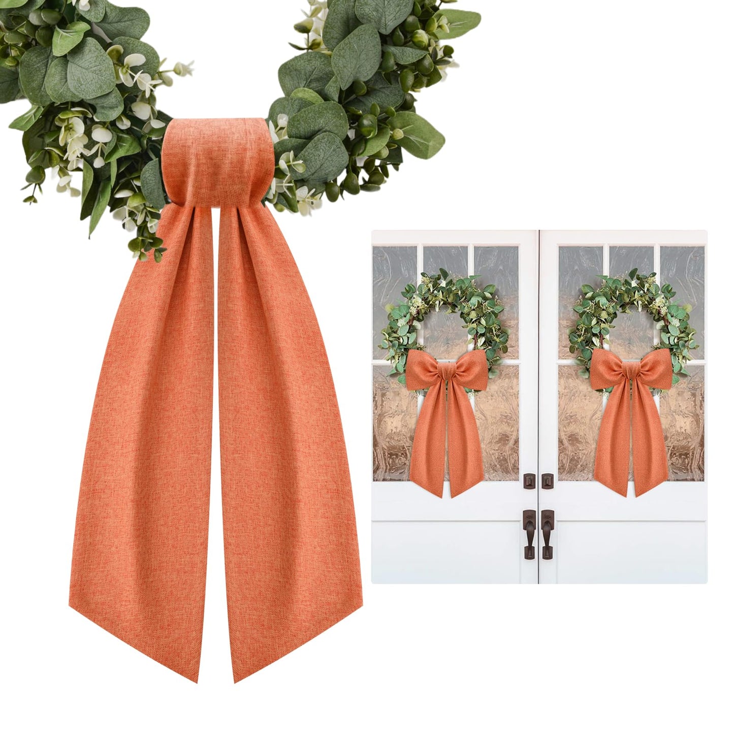 2 Pcs Orange Wreath Sash for Front Door Linen Wreath Ribbon Bow for Fall Yard Porch Garland Home Decor