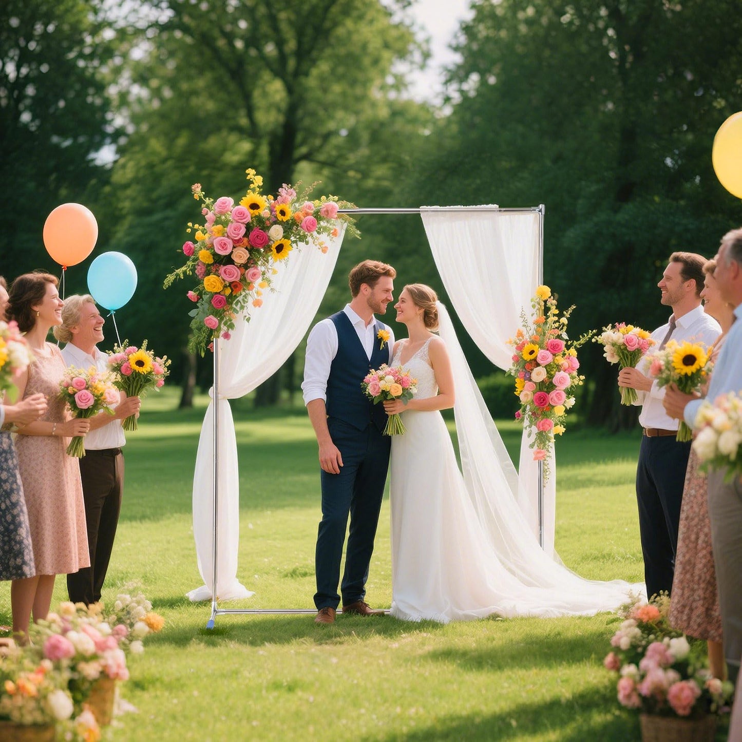 Wedding Arch,7 x 5 FT Metal Arch Backdrop Stand with Support Feet Base,Square Arched Frame for Birthday Party Ceremony Event Balloon Arches Decoration
