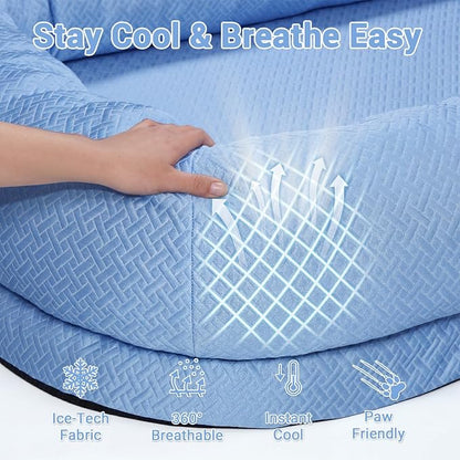 WROS Cooling Human Dog Bed for Summer, Breathable Washable Floor Lounger for People & Pets, 65"x36"x11", Ocean Blue, Pet Bed for Hot Weather Relaxing