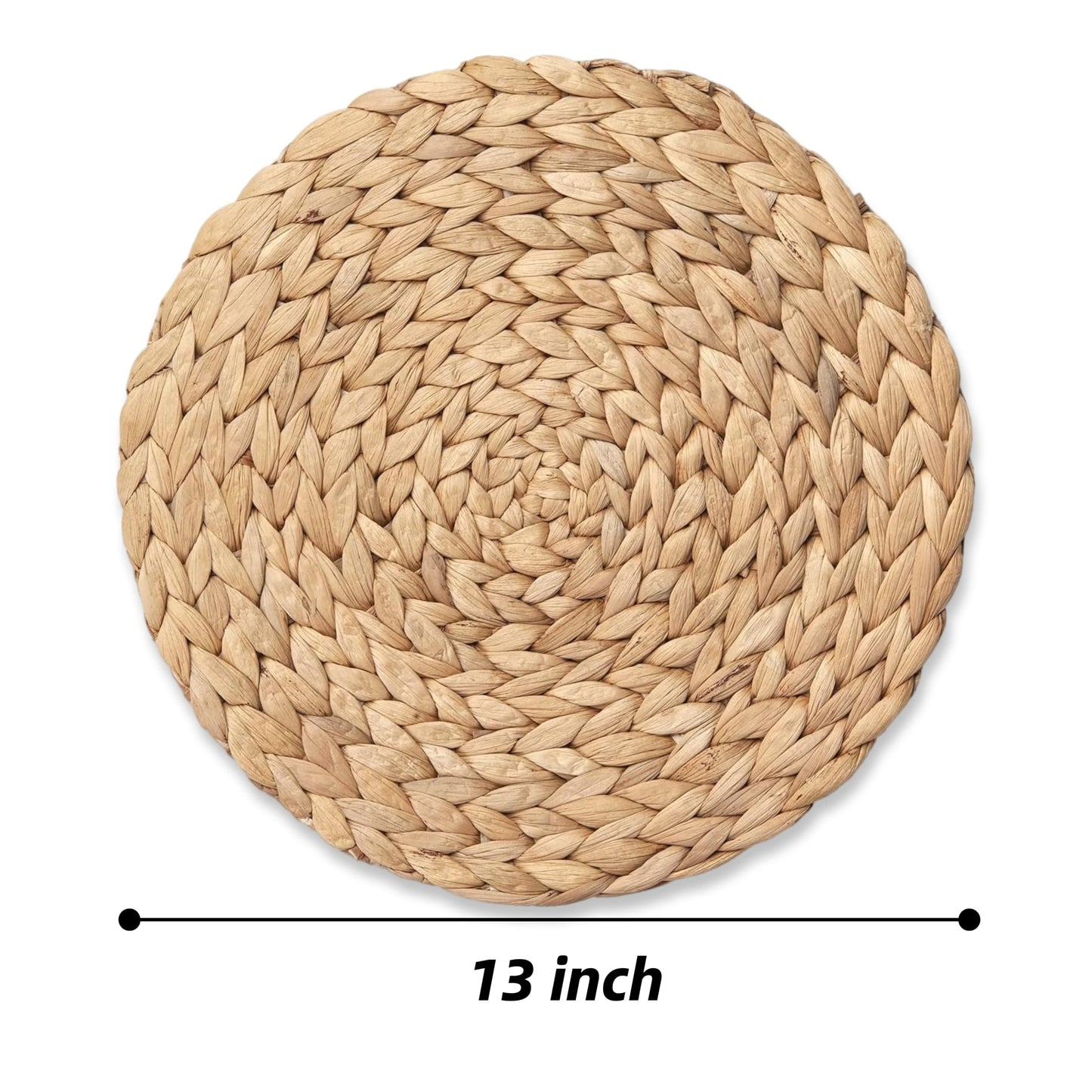 Round Woven Placemats Set of 2, Natural Wicker Place mats, Boho Farmhouse Rustic Plate Chargers, Rattan Table Mats for Dining Table, Fall, Halloween, Thanksgiving, Christmas Decor (13 inch)