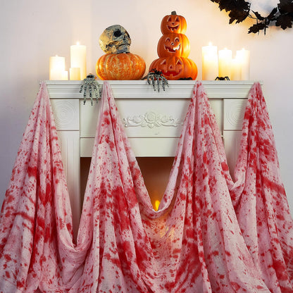 Boao 85" X 197" Halloween Cheesecloth Luminous Large Creepy Cloth for Crafts Halloween Gauze Fabric Decorations Haunted Cheesecloth for Stairway, Wall, Window, Outdoors Doorways Decor(Bloody)