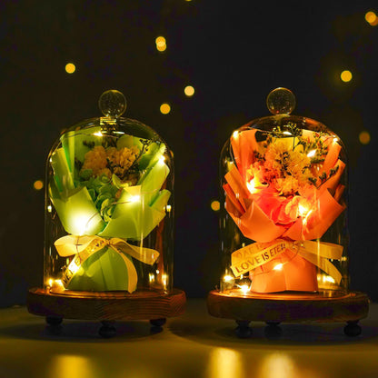 2 Pack Decorative Glass Cloche Bell Jars with Wooden Bases, 6.4" Tall Tabletop Accent Covers for Seasonal Centerpieces, Fairy Lights and Home Decor