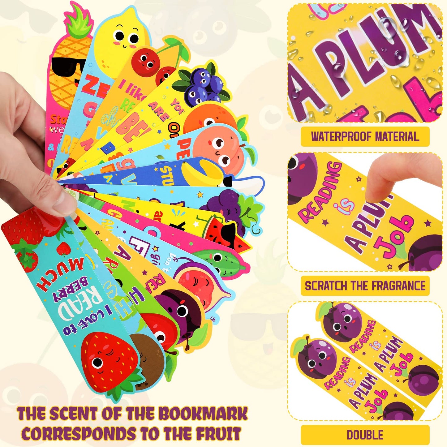 Fainne 120 Pieces Scented Bookmarks Cute Fruit and Sniff Bookmarks for Kids for Educational Office School Students Reader Supplies, 15 Scents