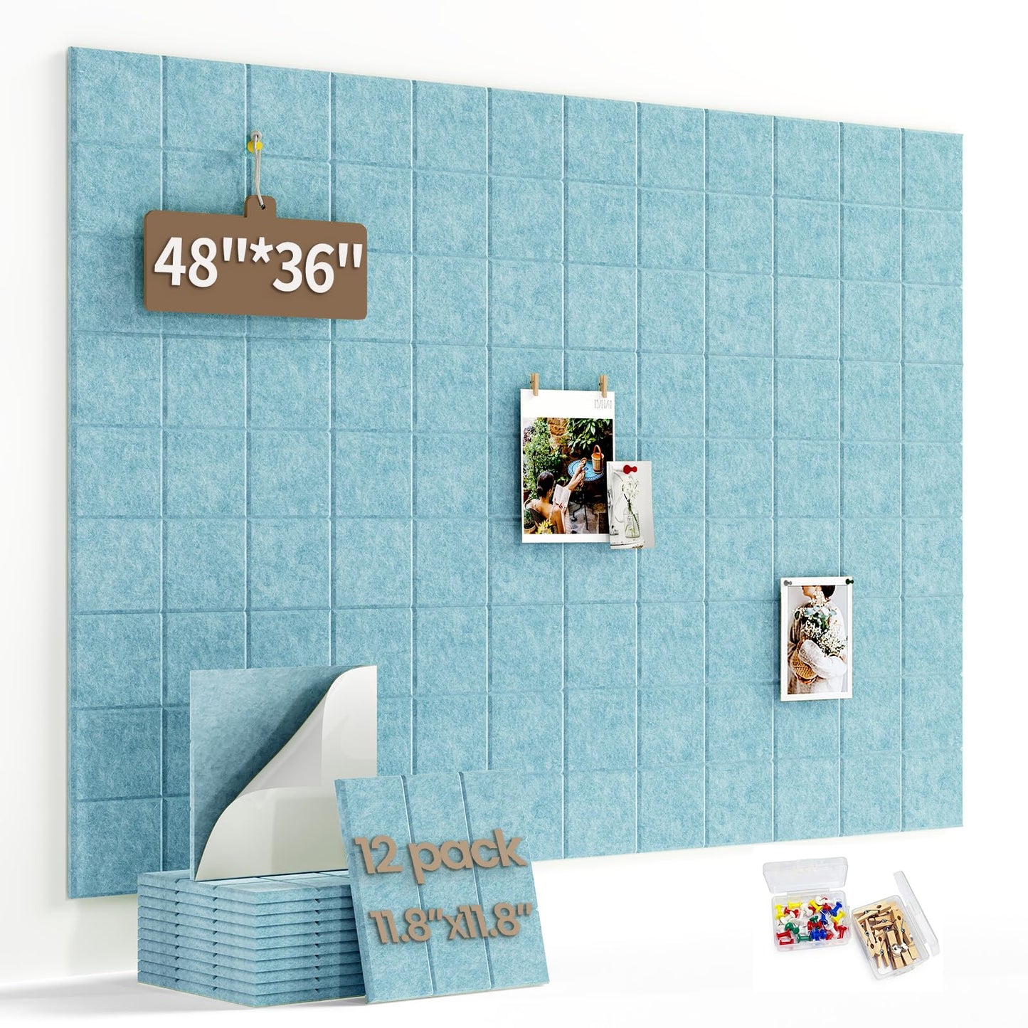 Large Felt Bulletin Board for Walls: 12-Pack Black Cork Board Alternative 11.8x11.8 Inch Peel and Stick Pin Board Wall Decor for Home Organization, Office Memo Board, Self-Adhesive Wall Tiles