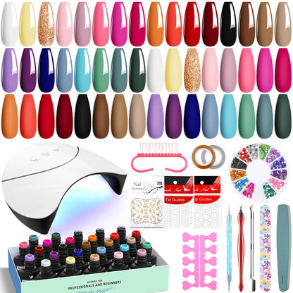 VANREESA 42 Pcs Gel Nail Polish Kit with U V Light 24 Popular Colors Gel Polish Nail Kit Green Blue Purple Pink Orange Complete Nail Kit with Manicure Tools Gifts for Women Girls
