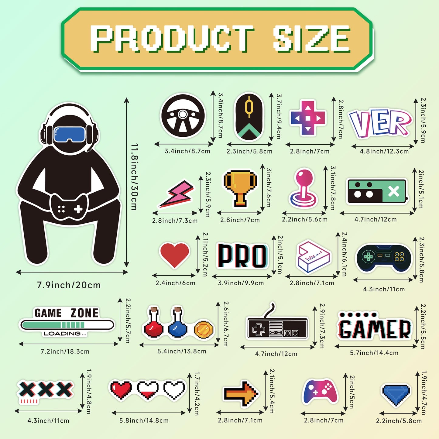 Glow in The Dark Gamer Wall Stickers, Game Controller Joystick Video Gaming Wall Decals, Boys Baby Kids Bedroom Playroom Room Decor Nursery