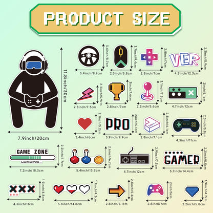 Glow in The Dark Gamer Wall Stickers, Game Controller Joystick Video Gaming Wall Decals, Boys Baby Kids Bedroom Playroom Room Decor Nursery