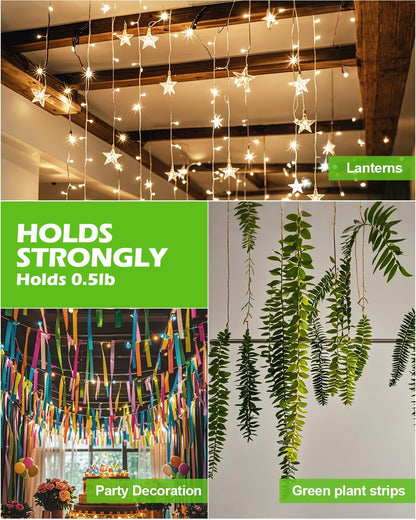 Adhesive Ceiling Hooks for Hanging Decor：20 Pack No Drill Small Drop Ceiling Hanger Strips for Decorations - Clear Decorative Ceiling Clips for Classroom Bedroom Room Party Halloween Christmas