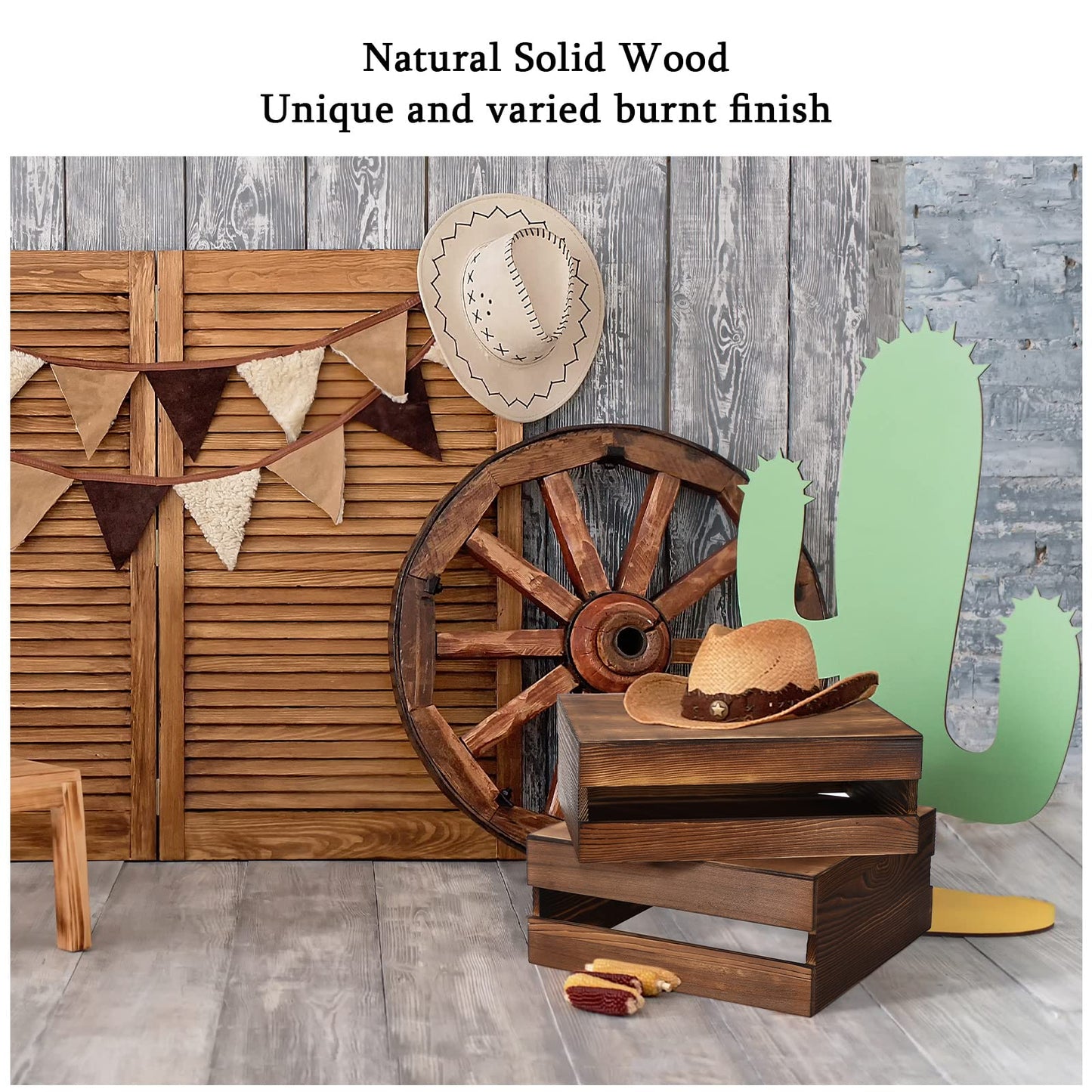 Sieral 4 Pieces Wood Cupcake Display Stand Decorative Dessert Appetizer Cake Stand Risers Wooden Crate Rustic Cake Risers for Storage for Party Christmas Halloween Wedding Decor(Burnt Wood)