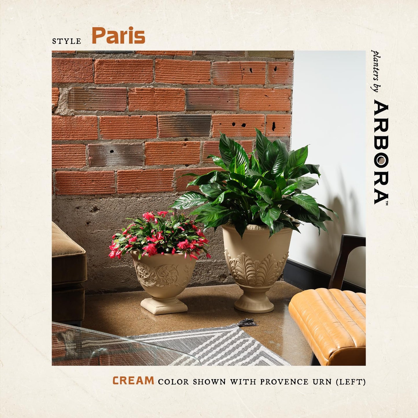 ARBORA 17" Paris Urn Polyresin Indoor and Outdoor Planter with Cream Finish - Durable, Weatherproof, Lightweight, Large Plant Pot for Patio, Garden, Deck, Entryway