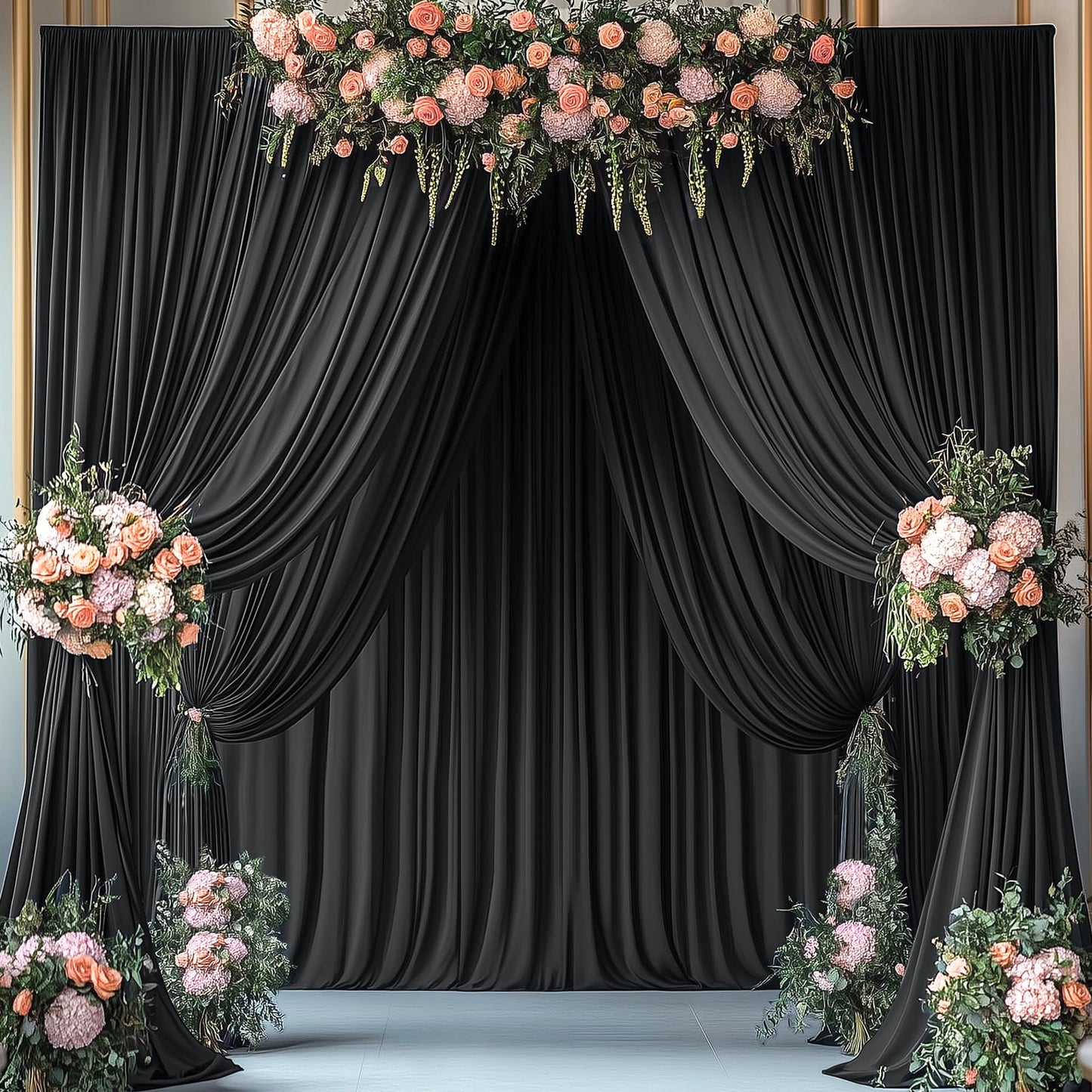Wrinkle Free Black Backdrop Curtains for Parties, Polyester Photo Backdrop Drapes 2 Panels 5x8ft for Weddings Birthday Photography Background Parties Halloween Decor, 10ft x 8ft