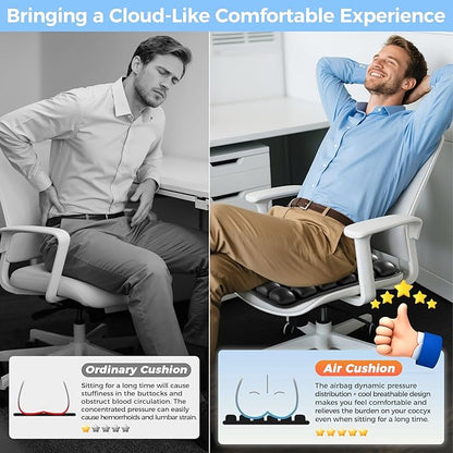 Upgrade Airplane Seat Cushion with No External Air Pump, Inflatable Seat Cushion for Long Flights, Portable Wheelchair Cushions, Adjustable Air Cushion with Non-Skid Bottom Relief Discomfort in Coccyx