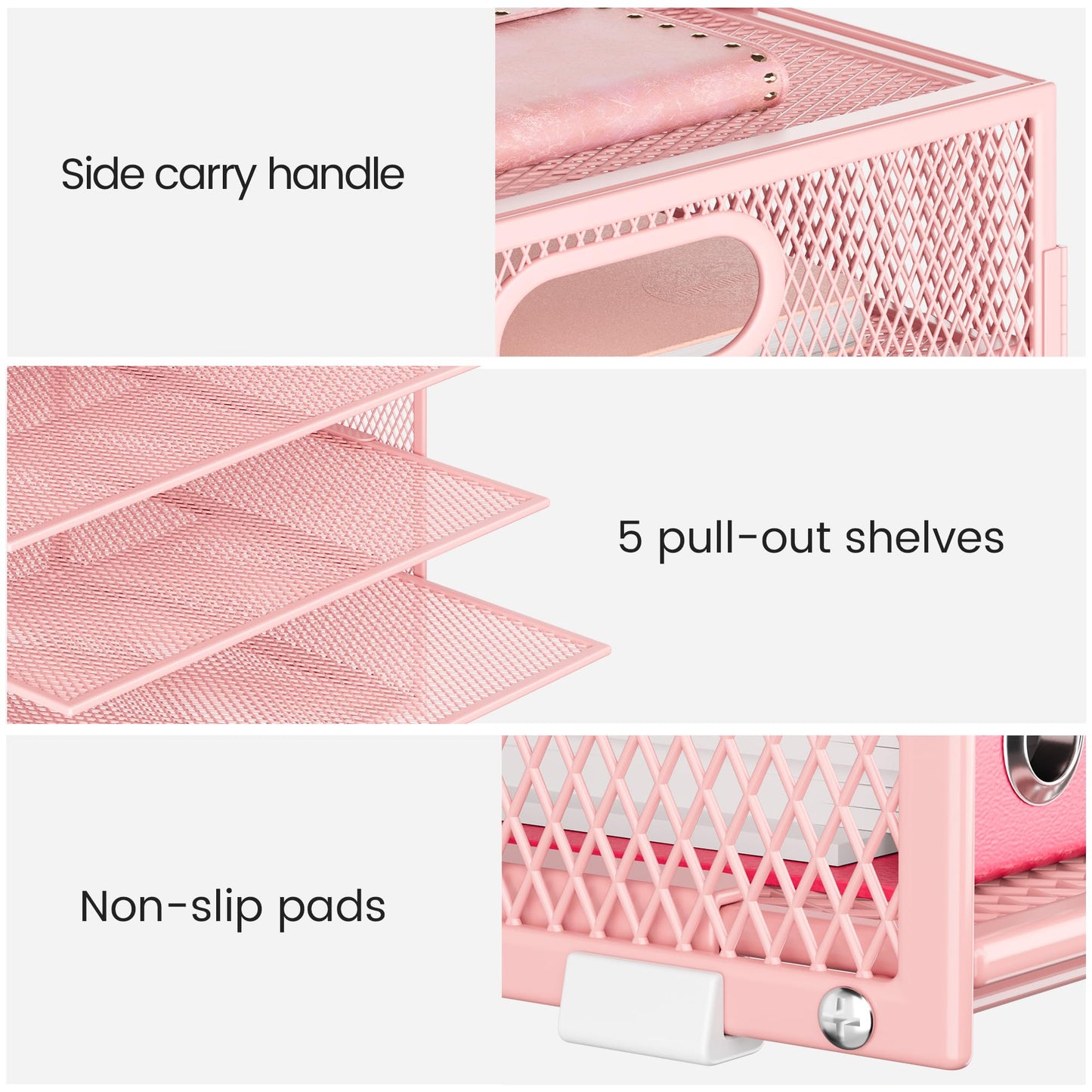 Lavatino 2 Pack 8-Tier Office Desk File Organizer, Letter Tray Paper Organizer with Handle, Including 5 Adjustable Slide Trays for Organizing Desk Workspace Accessories and Supplies (Pink Mesh)