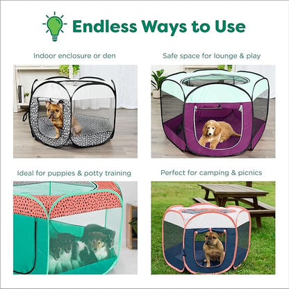 Furhaven Portable Dog Playpen, Cat Playpen, Pet Playground,Kennel Foldable Indoor Outdoor Zippered Puppy Crate - Purple, Large