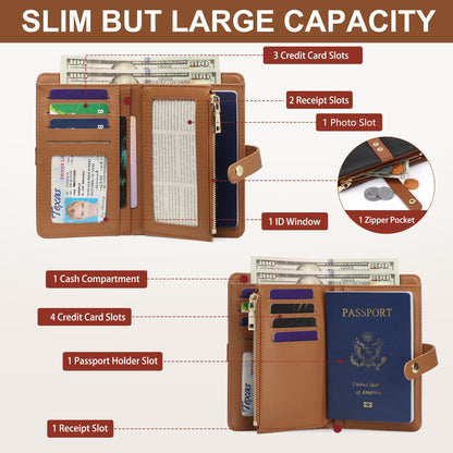 Small Wallet Women RFID Blocking Vegan Leather Slim Thin Bifold Credit Card Wallet Passport Holder Ladies Travel Wallet Mini Purse with Zipper Pocket