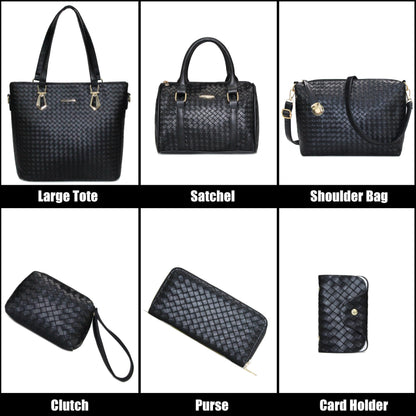 OTMIPIML Purses and Handbags for Women Synthetic Leather Tote Crossbody Bags Satchel Purses Set 6pcs (4A-Black-woven)
