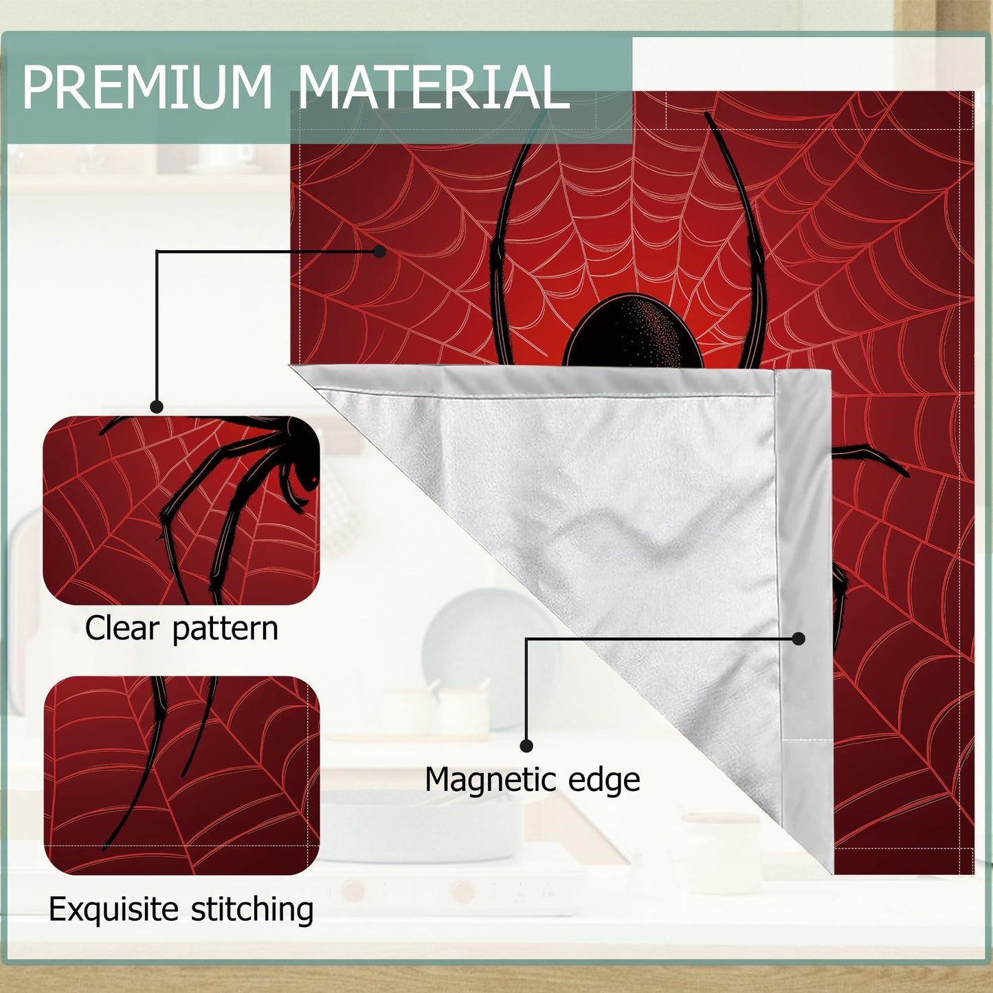 Halloween Spider Refrigerator Magnet Cover,Red Spider Web Washable Dishwasher Magnets Decorative Cover,Home Kitchen Decorative Dishwasher Front Panel Cover 23x26 Inch