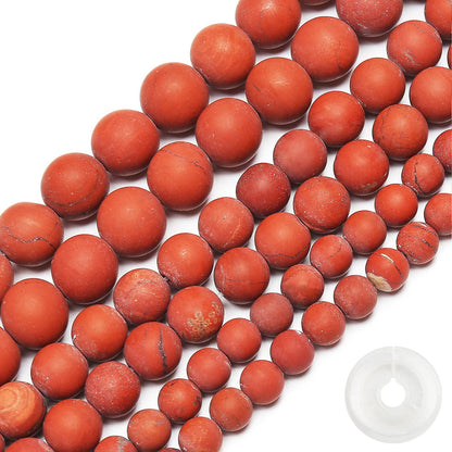 Natural Matte Red Jasper Beads, 6MM Round Frosted Unpolished Loose Gemstone Beads for Bracelet Necklace Jewelry Making, Energy Stone Healing Power with Stretch Beading Cord