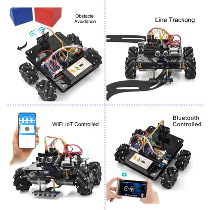 OSOYOO Omni-directinal Mecanum Wheels Robotic Car Kit for Arduino Mega2560 Metal Chassis DC Motor DIY STEM Remote Controlled Educational Mechanical DIY Coding