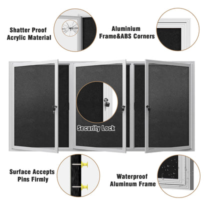 Mifuro 70"x34" Enclosed Bulletin Board, Outdoor Lockable Weather-Resistant Aluminum Cork Noticeboard for School & Office, Silver Frame w/Black Flet