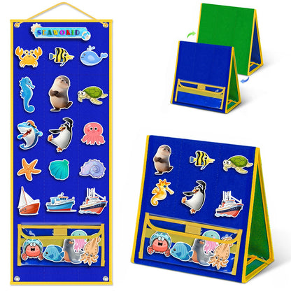 AKAYOK Felt Board - Double-Sided Flannel Board for Preschool Learning, Interactive Storytelling & Play | 33" x 12" Portable Felt Letter Board (Letters Not Included), Perfect for Desktop & Wall Use