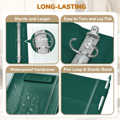 JoyCat 3 Ring Binder Clipboard with Storage,12.4"x10.2"Magnetic Clipboard Folder with 5 Expandable Folders,Refillable Lined Notepad (11" x 8.5"),Ideal for School Office Nursing(Dark Green)