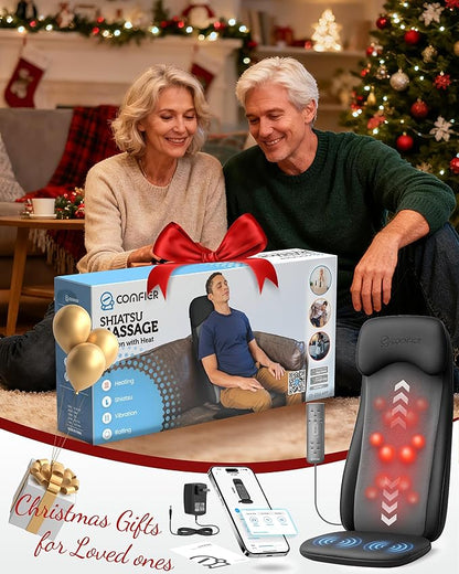 COMFIER Shiatsu Massage Cushion with Heat,2D/3D Shiatu Back Massager with App Control,Deep Tissue Kneading Massage Chair Pad with Vibration,Back Massager for Chair,Gifts for Dad,Mom