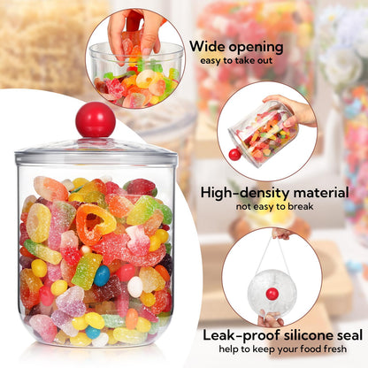 VZZNN 4 Pack Candy and Jars with Lids for Office Desk, Plastic Cookie Storage Jar for Kitchen Counter, Plastic Apothecary Jar for Cotton Swabs, Balls, Cotton Pads (1400ml)
