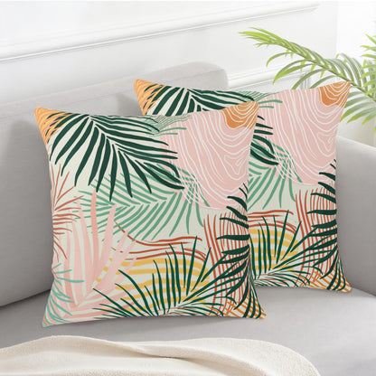 Kwlegh Colorful Abstract Pillow Covers Pink Green Tropical Palm Tree Leaves Throw Pillow Covers Modern Art Pillowcase 18x18 Set of 2 Neutral Cushion Case for Indoor Outdoor Couch Sofa