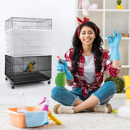 Shappy Large Bird Cage Seed Catcher,Bird Cage Cover Net Skirt Guard,Adjustable Soft Airy Mesh Net for Parrot Parakeet Macaw(78.7 x 15 Inch/ 200 x 37 cm,White)